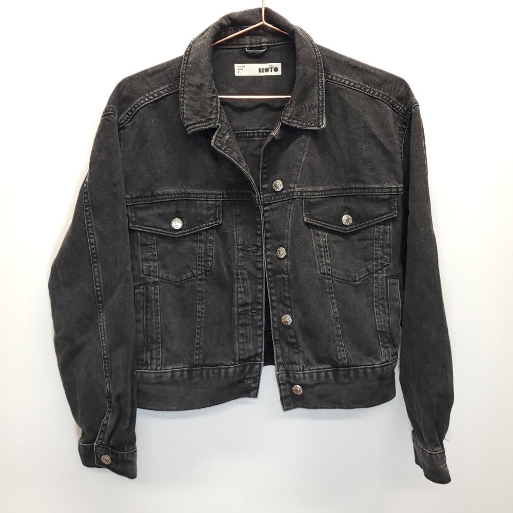 Topshop Moto washed black denim jacket US6 UK10